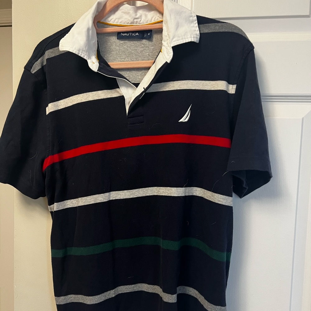 Men’s Navy Blue Striped Nautica Polo